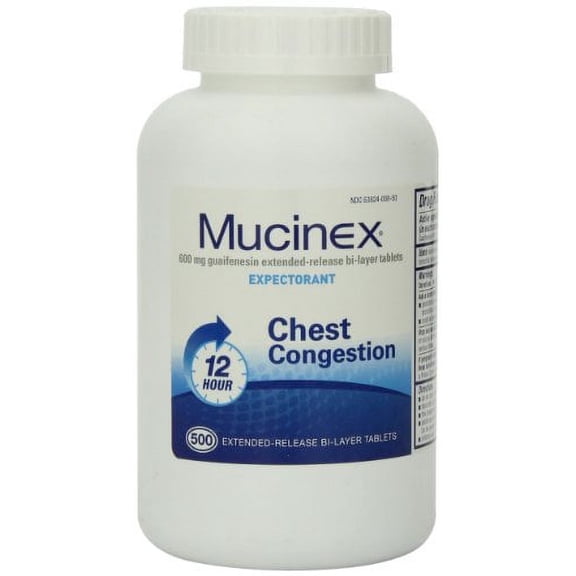Mucinex 12 Hr Expectorant Chest Congestion Extended Release, 500 ct, 2-Pack