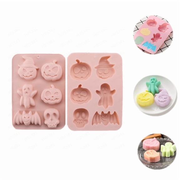 2 Pack Halloween Silicone Cake Molds, Pumpkin Bat Skull Ghost Shape Chocolate Baking Pan for Candy Gummy Jello Ice Cube