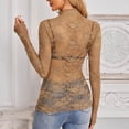 thumbnail image 5 of Women Oversized Tshirt Summer Mesh Layering Shirt Slim Fit Lace Long Sleeve Blouse Women Tops Khaki XXL, 5 of 9
