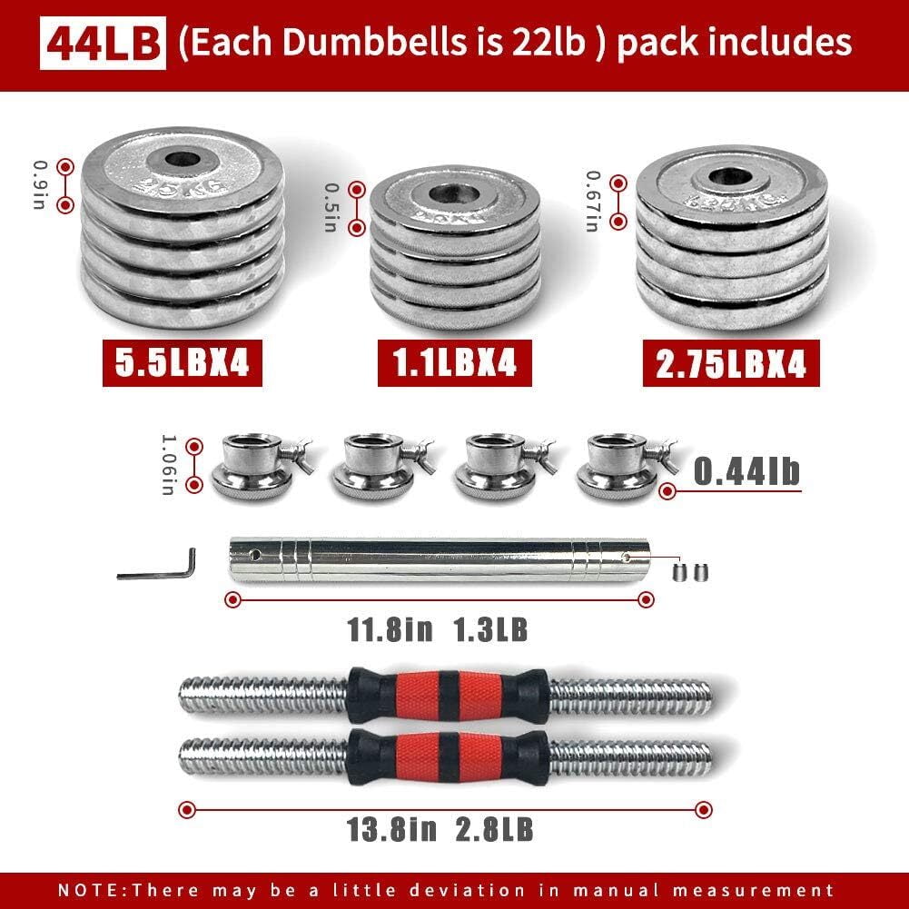 IVV Adjustable Dumbbell Set Home Gym Cast Iron Barbell Sets with Carry Box, 44lbs Office Bedroom Workout Dumbbells for Men and Women