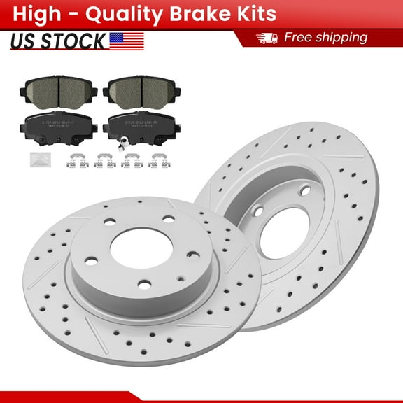 ACB ZONE Rear Brake Kits for 2014 2015 2016 2017 2018 Mazda 3 Sport (981500, 1729), Drilled Slotted Disc Brake Rotors and Ceramic Brake Pads