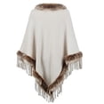thumbnail image 3 of Lovskoo 2024 Womens Cape Winter Warm Coat Faux Fur Trim Shawl Cloak Sleeveless Elegant Pullover Shawls Cape Beige, 3 of 4