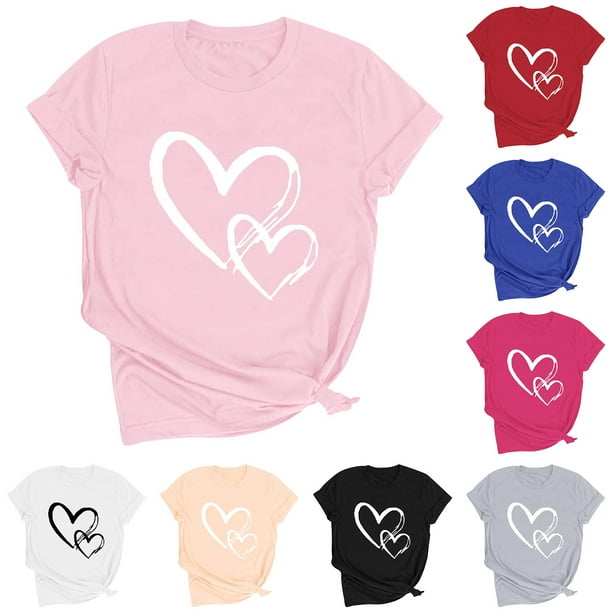RKSTN Valentine Gifts Women's Valentine's Day T Shirts Oversized Crewneck Valentines Graphic Print Short Sleeve Shirt Womens Casual Solid Round Neck Plus Size Loose Fits Tee Top Summer Clothes