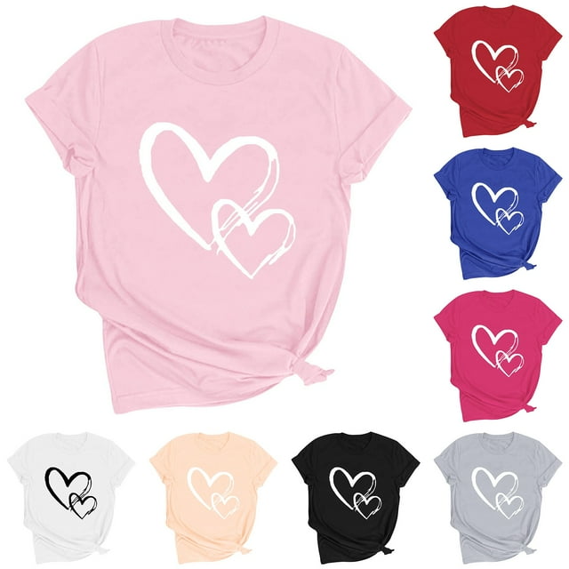 RKSTN Valentine Gifts Women's Valentine's Day T Shirts Oversized Crewneck Valentines Graphic Print Short Sleeve Shirt Womens Casual Solid Round Neck Plus Size Loose Fits Tee Top Summer Clothes