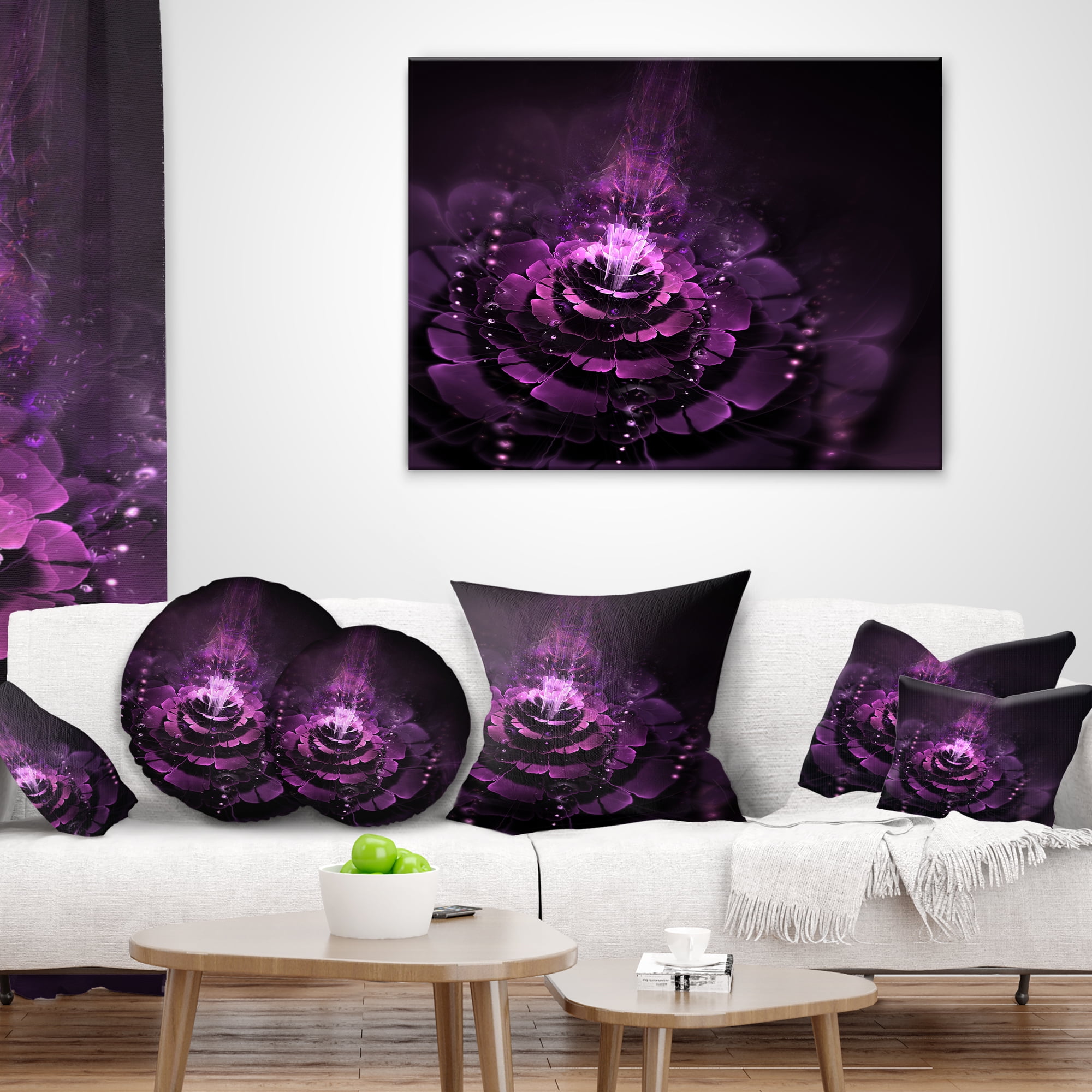 Designart Dark Pink Fractal Flower - Abstract Throw Pillow - 16x16
