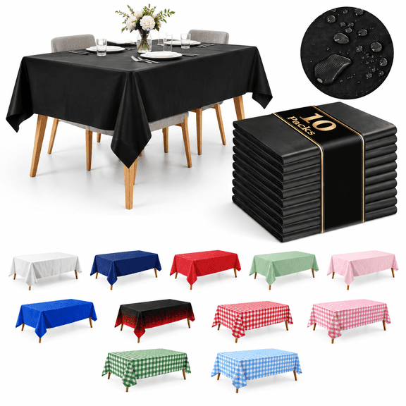 10 Pack Black Disposable Tablecloth Leakproof & Sturdy Table Cloth