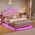 thumbnail image 4 of Torveric Full Size Bed Frame with Headboard, Upholster Platform Bed Frames with LED Lights, Princess Crown Furniture Pink Bedroom Furniture, 4 of 10