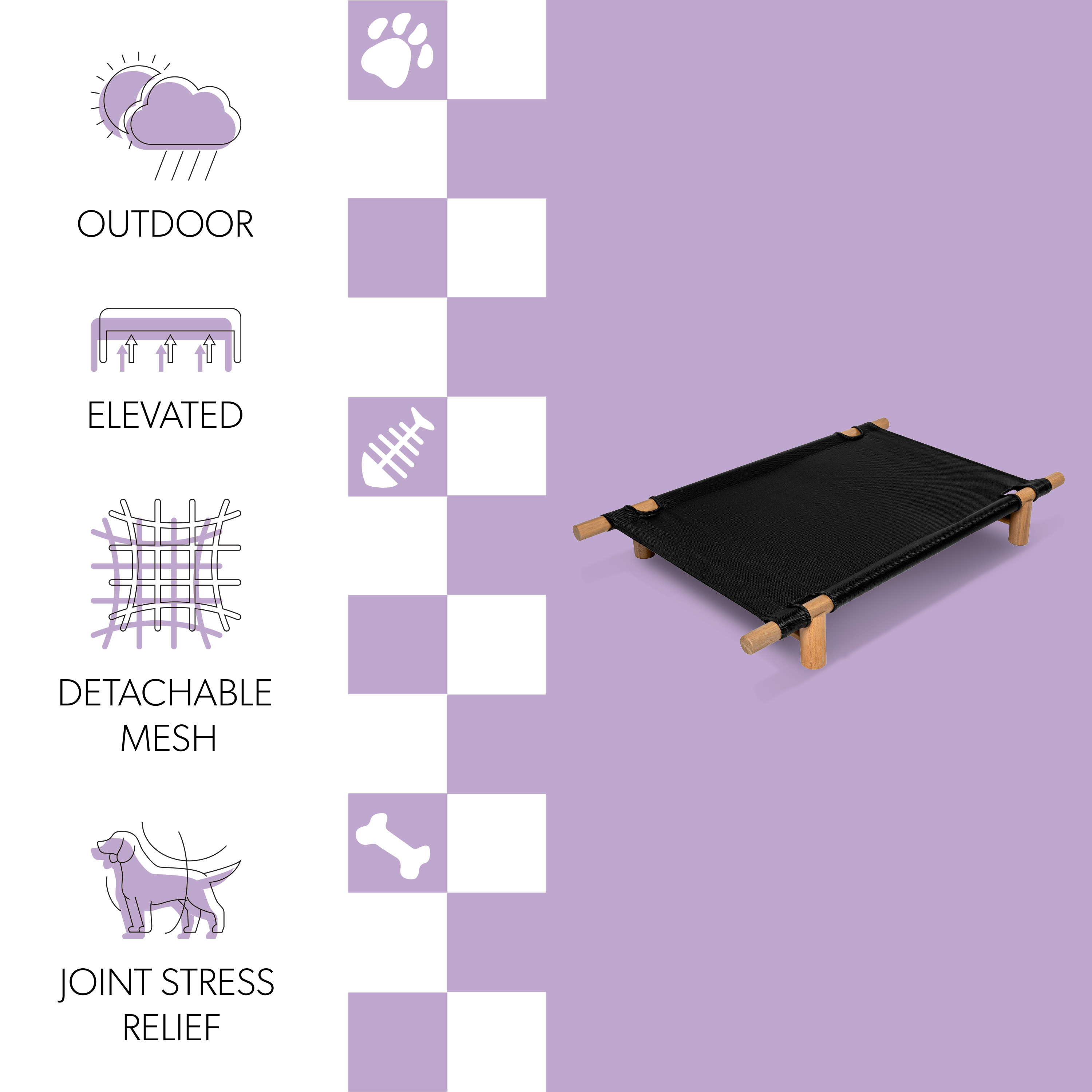 THE LICKER STORE Chester 32" Modern Minimalist Wood Frame Elevated Outdoor Dog Bed, Ink/Light Teak, DBD5000C