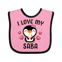 Inktastic I Love My Saba with Cute Penguin and Hearts Girls Baby Bib