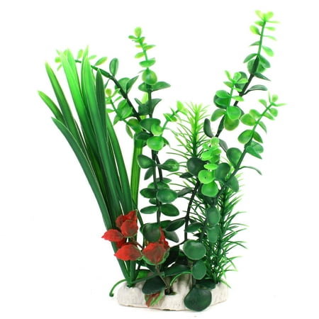 Unique Bargains Fish Tank Green Red Plastic 23cm Height Emulational Underwater Plants