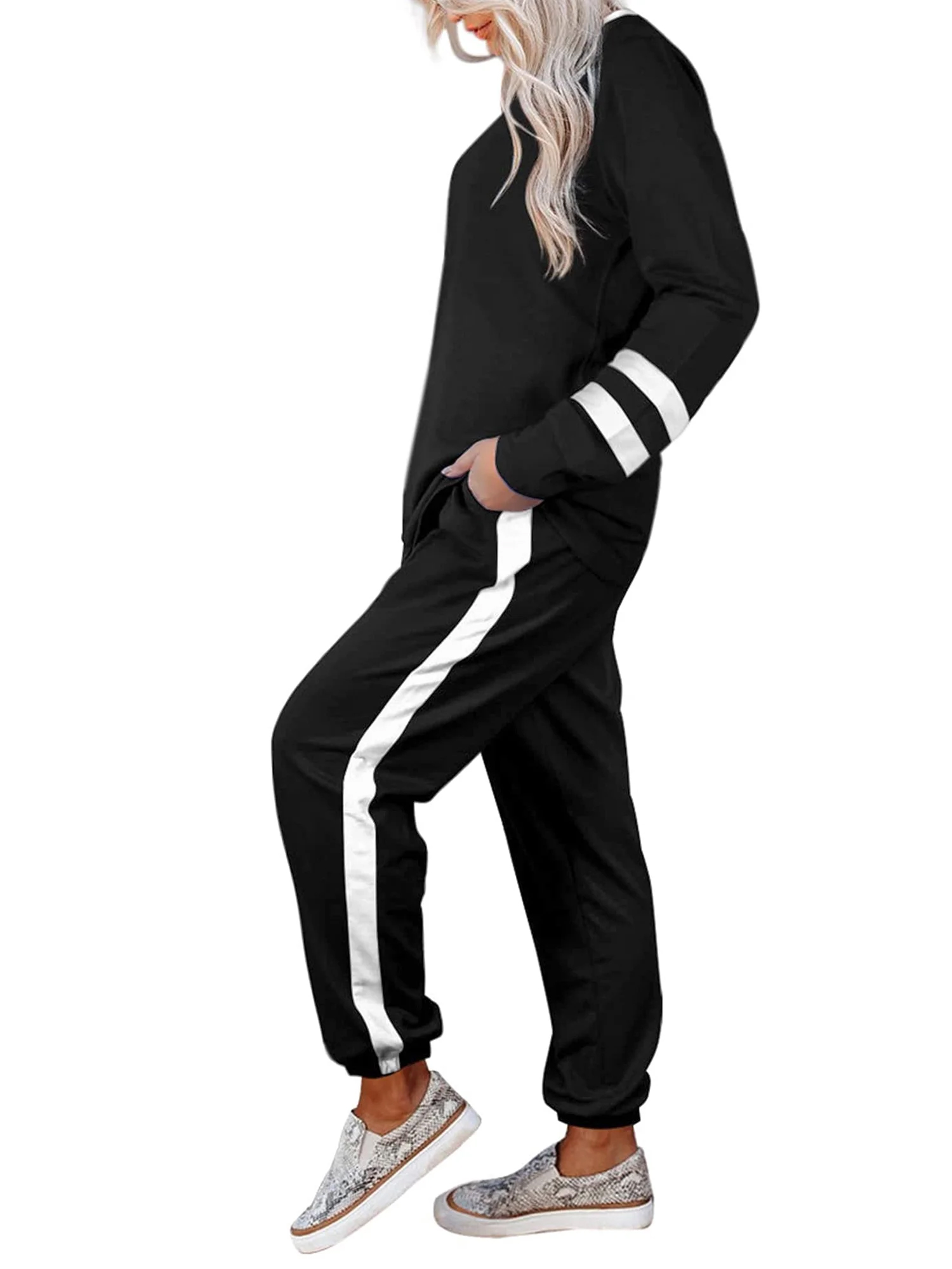 Shine Up Women's Striped Sweatsuit 2-Piece Tracksuit Set photo 2