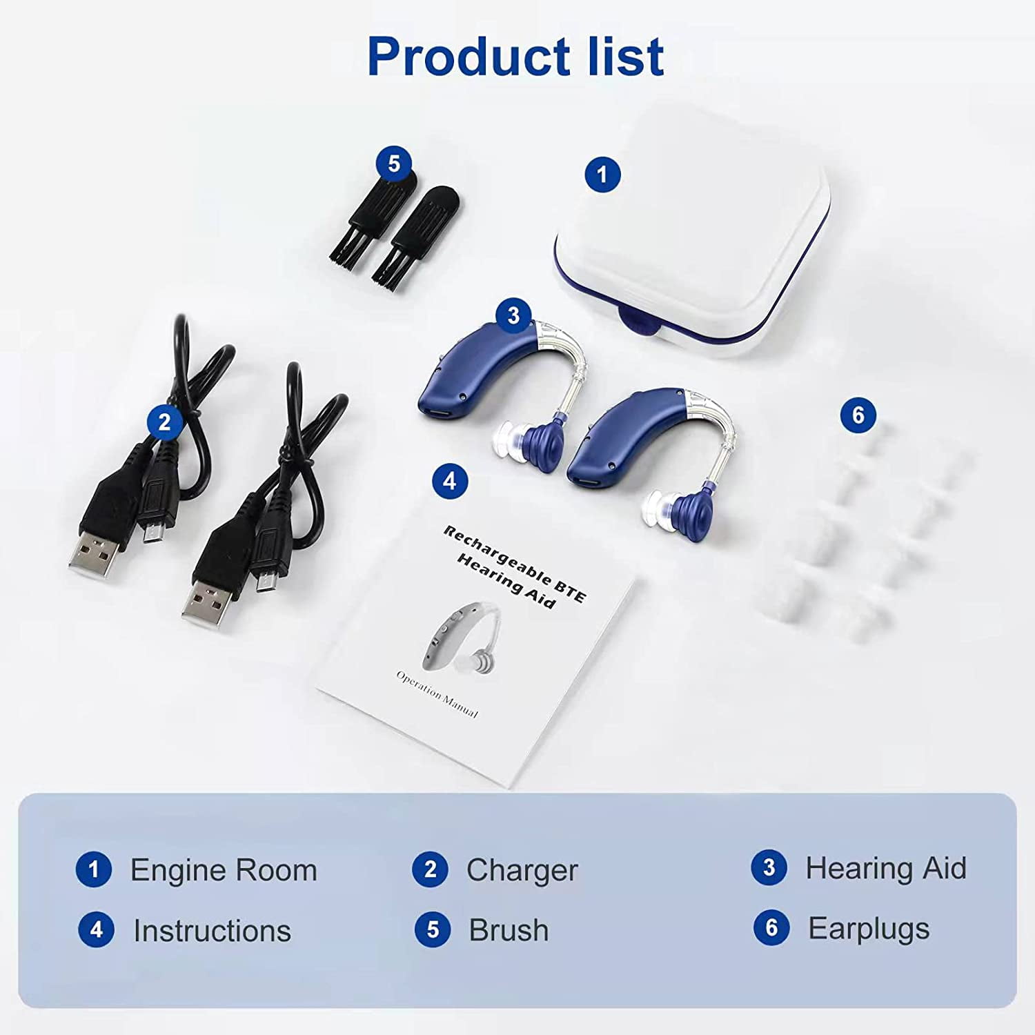 Rechargeable Hearing Aids for Seniors with Noise Cancelling,Hearing Loss Hearing Amplifiers,Digital Hearing Aid,Sound amplifier with Volume Control,Blue