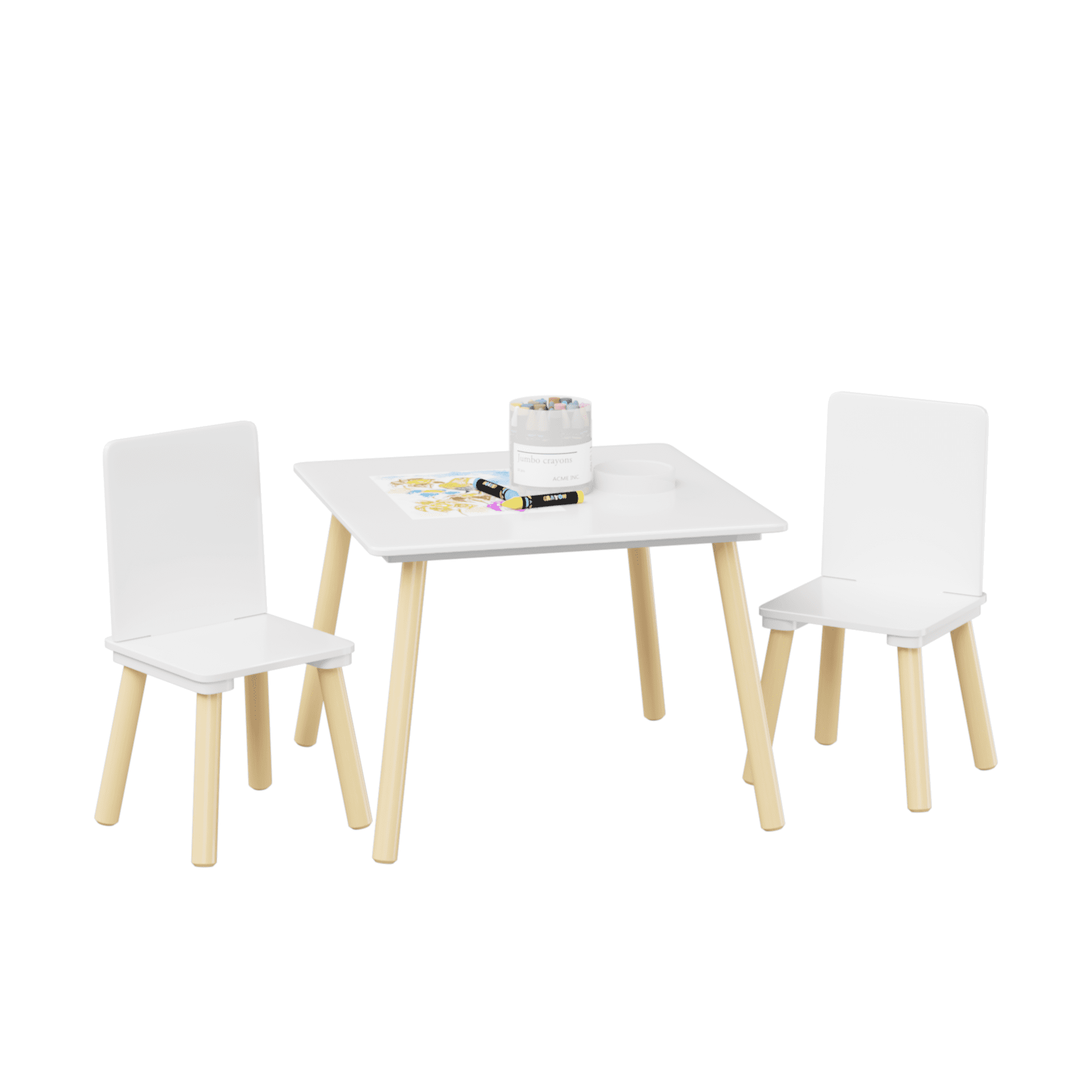 sinkoo Wooden Kids Table and 2 Chairs Set, 3 Pieces Toddler Table and Chair Set, Wooden Activity Play Table Set (White)