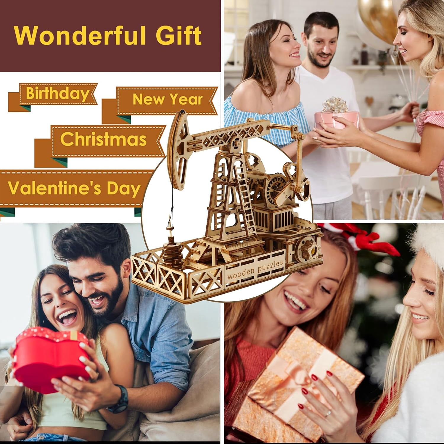 3D Wooden Puzzle for Adults, Mechanical Oil Well Drilling Rig Puzzle, DIY Vehicle Model Building Kit Handicraft Wood Craft Hobbies Toy, Birthday for Hobbyist 14+ Family Women Men, 186 Pcs