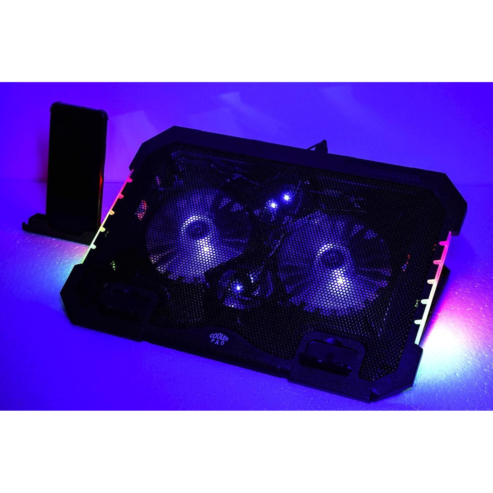 RGB Gaming Laptop Cooling Pad 17-12Inch 4Fans (Customized RGB Sidelight with ,Laptop Fan Speed Adjustable,5 Heights Adjustment with Phone Holder)Fit MacBook Laptop Fan Cooling Pad