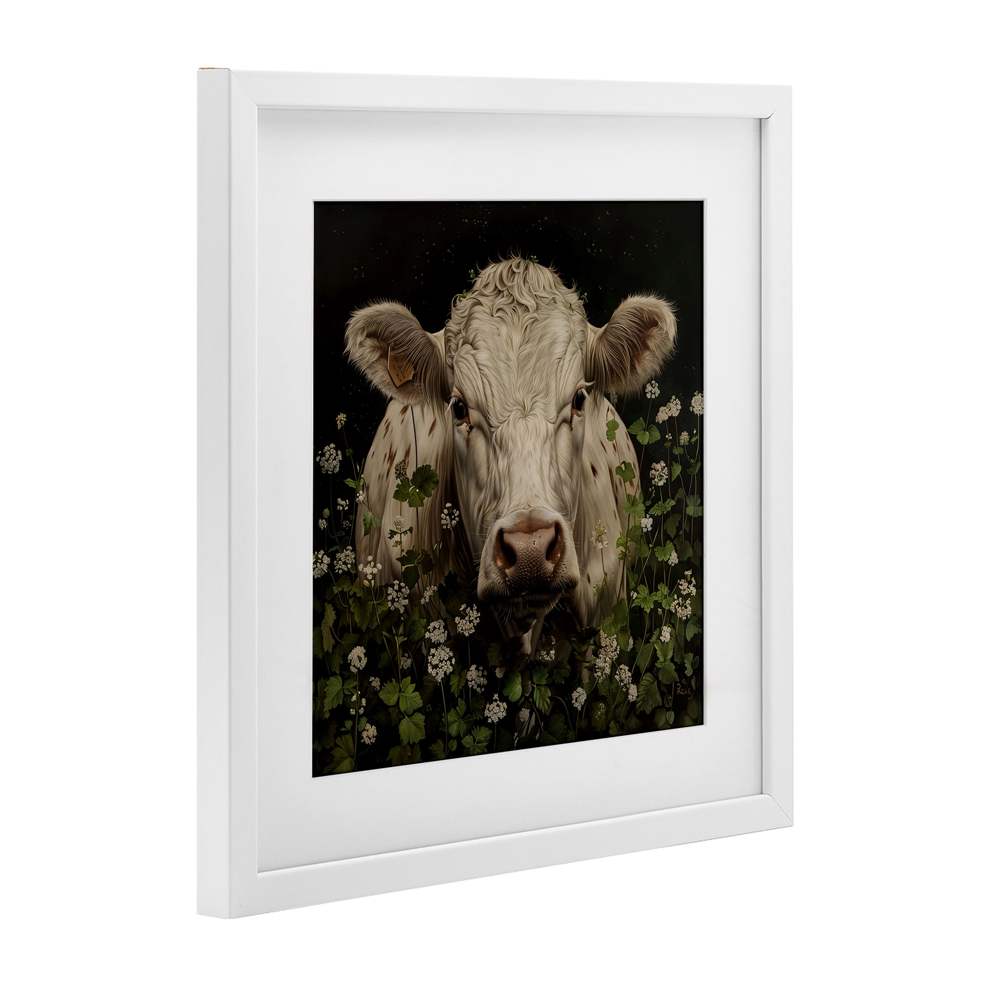 Stupell Industries Cow in the Green Meadow White Framed Print Under Glass, design by Creative Studio