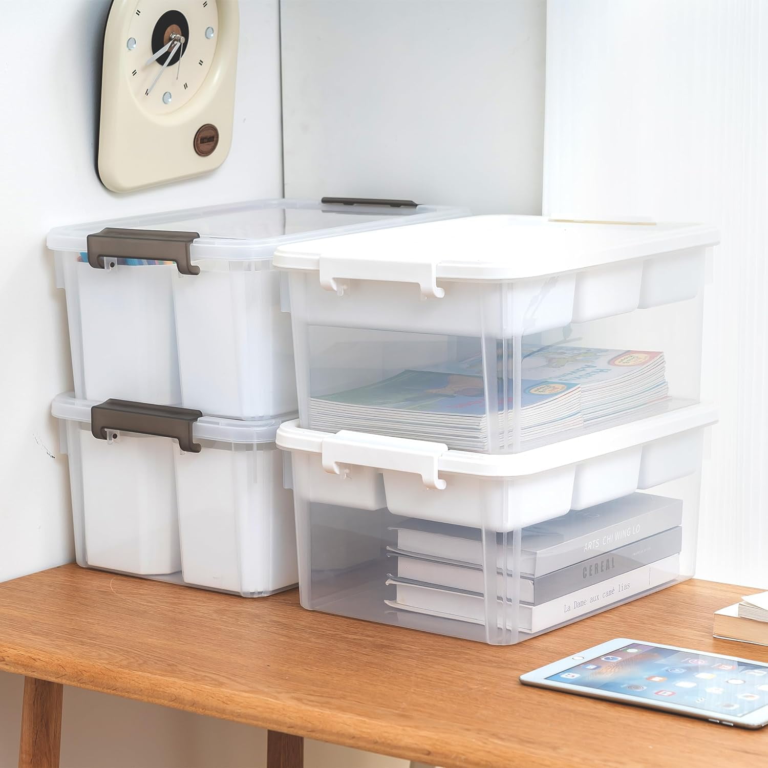 Sunny Lane 17 QT Plastic Storage Bins Clear Storage Box with Lids Multipurpose Stackable Storage Containers for Organizing Tool, Craft, Crayon, 4 Packs