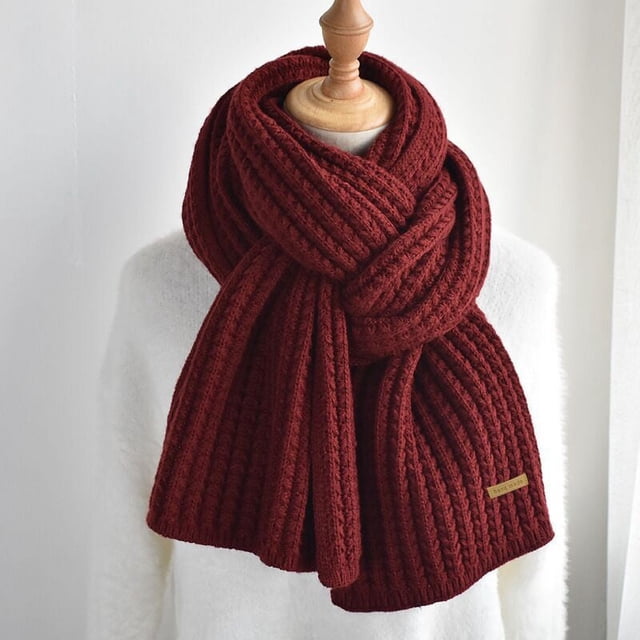 Bufanda de punto de lana gruesa Ins Harajuku para mujer, invierno, coreano, versátil, mantiene el calor, estudiantes japoneses, cuello sólido, color rojo vino