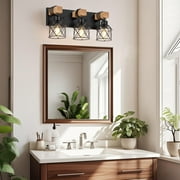 Farmhouse 3-Lights Vanity Wall Sconces Lighting Industrial Metal Black Bathroom Wall Light Fixtures, 1 Pack