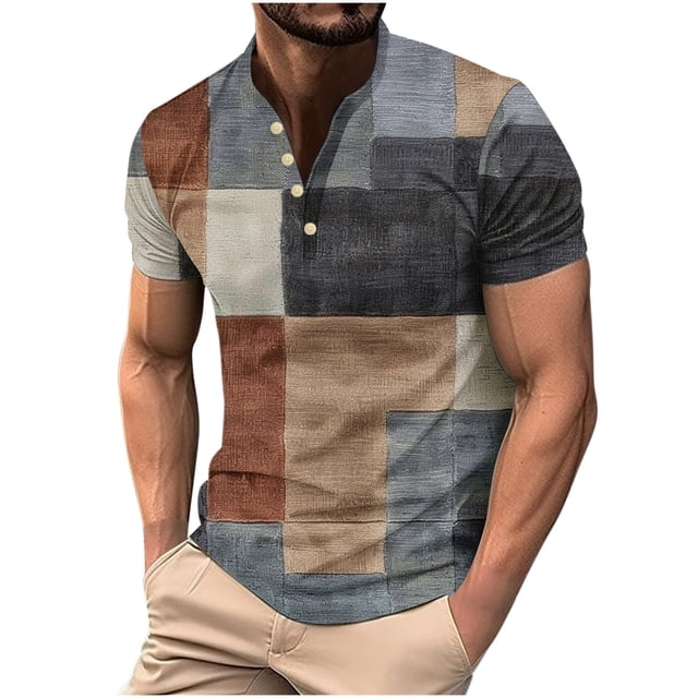 Chemises Décontractées à Manches Longues pour Hommes Imprimé Bouton Col Rond Polyester Uni