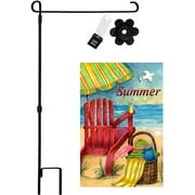 Garden Flag Double Sided 12 x 18 inch Summer Beach Flag with Black  Metal Flagpole Stand 17"x34"
