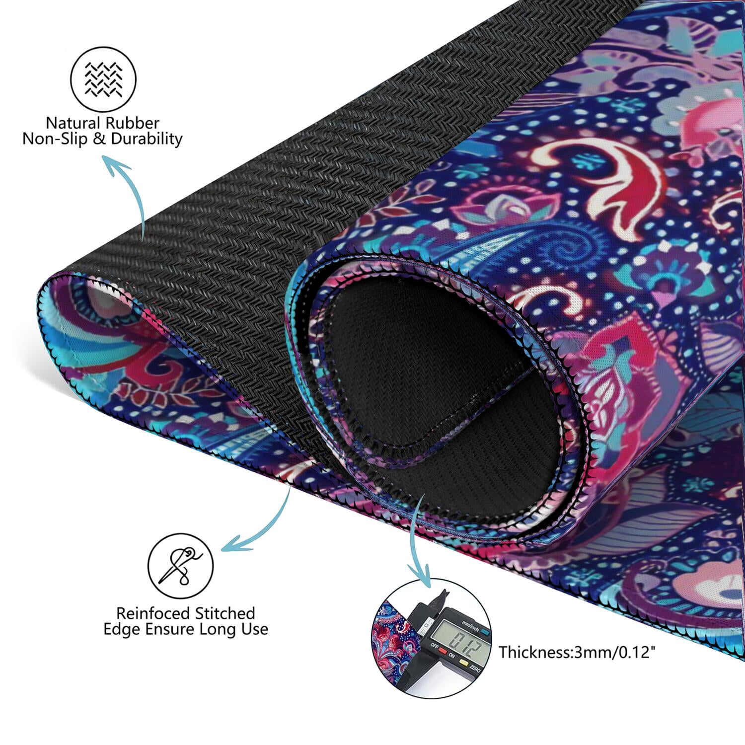 Classic Boho Style Multi-Purpose Game Mat 31.5x31.5 Inch Rubber Surface for Mahjong with Anti-Slip Backing and Noise Dampening for Game Room Activities