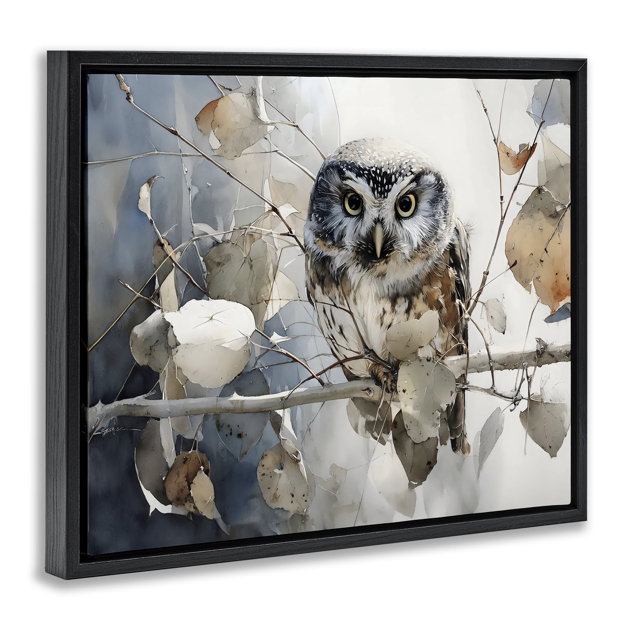 Stupell Industries Hoot Owl on Autumn Branch Black Framed Floater Canvas Wall Art, design by Franklyn Gregory