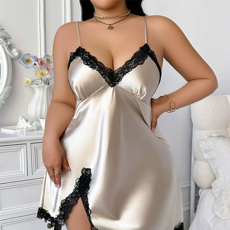 Plus Size Women s Sexy Satin Silky Nightgown Spaghetti Strap Lingerie Dress Babydoll Negligee Chemise Teddy Sleepwear