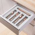 thumbnail image 6 of Silverware Tray for Drawer, Small Plastic Utensil Tray Drawer Organizer, 5 Compartment Flatware Cutlery Holder/Divider, White with Gray Non-slip Rubber Grips, 12.6 x 11.4-Inch, 6 of 7