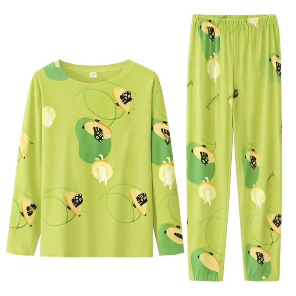 MEICHEN Pajamas for Women Womens Printed Fleece Pyjama Set Soft and Warm Loungewear Nightwear Long Sleeve Top Women's Sleepwear