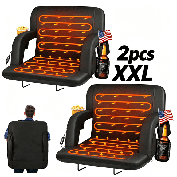 Oswerpon Heated Stadium Seats for Bleachers with Back Support 25" Extra Wide Cushion Bleacher Seats Foldable Stadium Chair Seating for Outdoor Sports