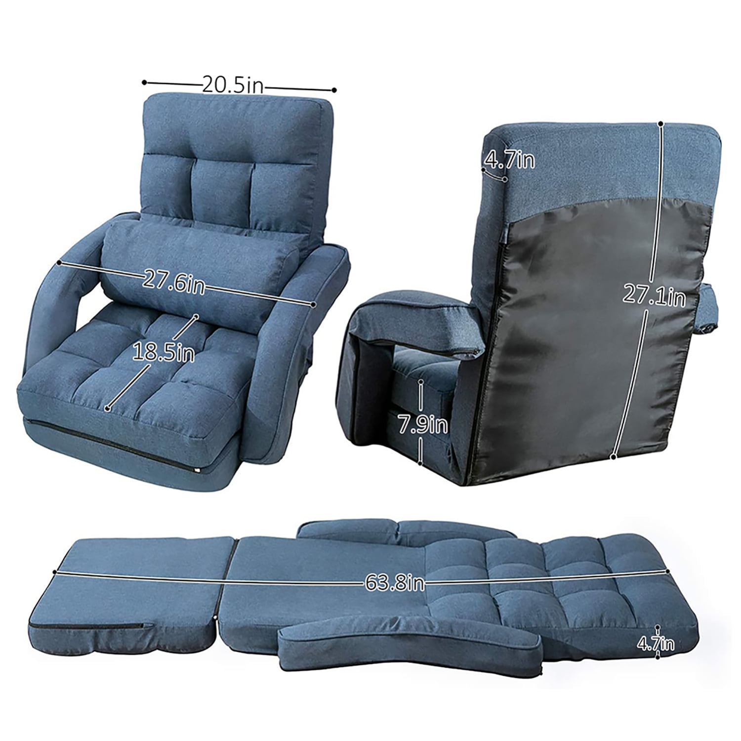 Kadyn Adjustable Floor Chair,Folding Lazy Sofa with Armrests and a Pillow Padded, Floor Chair Sofa for Living Room, Bedroom, Dark Blue Kadyn Adjustable Floor Chair,Folding Lazy Sofa with Armrests and a Pillow Padded, Floor Chair Sofa for Living Room, Bedroom, Dark Blue