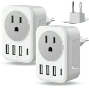 2 Pack European Plug Adapter USB C, Meromore US to Europe Adapter 4 USB Charger, Type C International Power Adaptor to Italy Spain France Portugal Iceland Germany, Europe Travel Essentials