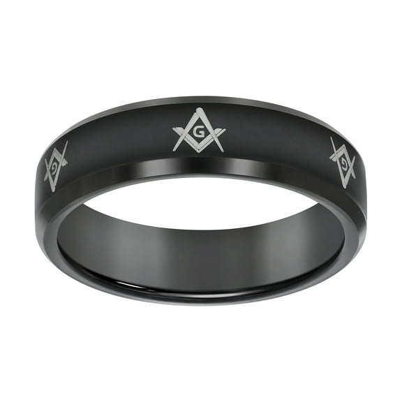 Tungsten Black-tone Mens 7mm Masonic Comfort-fit Bridal Anniversary Engagement Wedding Band Size 10