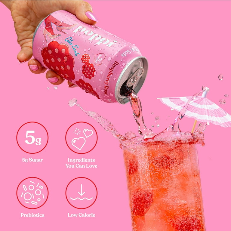 Poppi Alix Earle Raspberry Rose Prebiotic Soda, 12 oz, 12 Pack