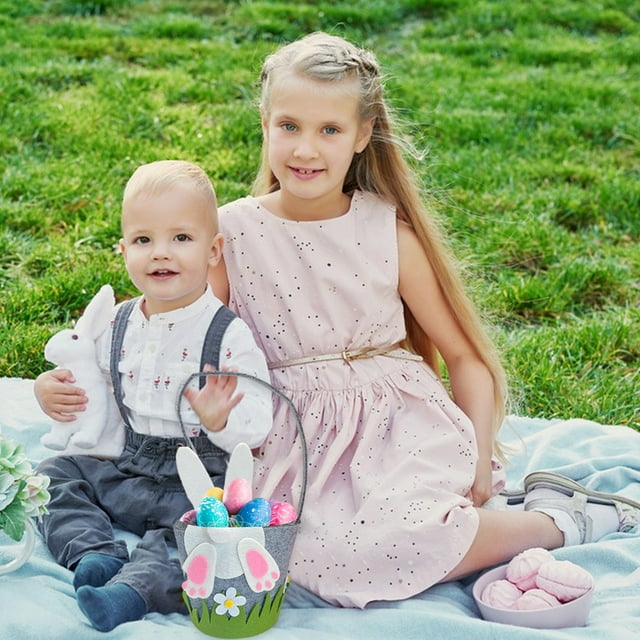 Ovzne Easter Bunny Basket With Bow On Clearance