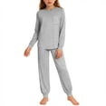 thumbnail image 5 of SERTG Boys Girls Solid Color Long Sleeve Top and Pants Set Kids Homewear Set Spring Fall Winter Casual Shirt Set(Gray,7 Years), 5 of 9