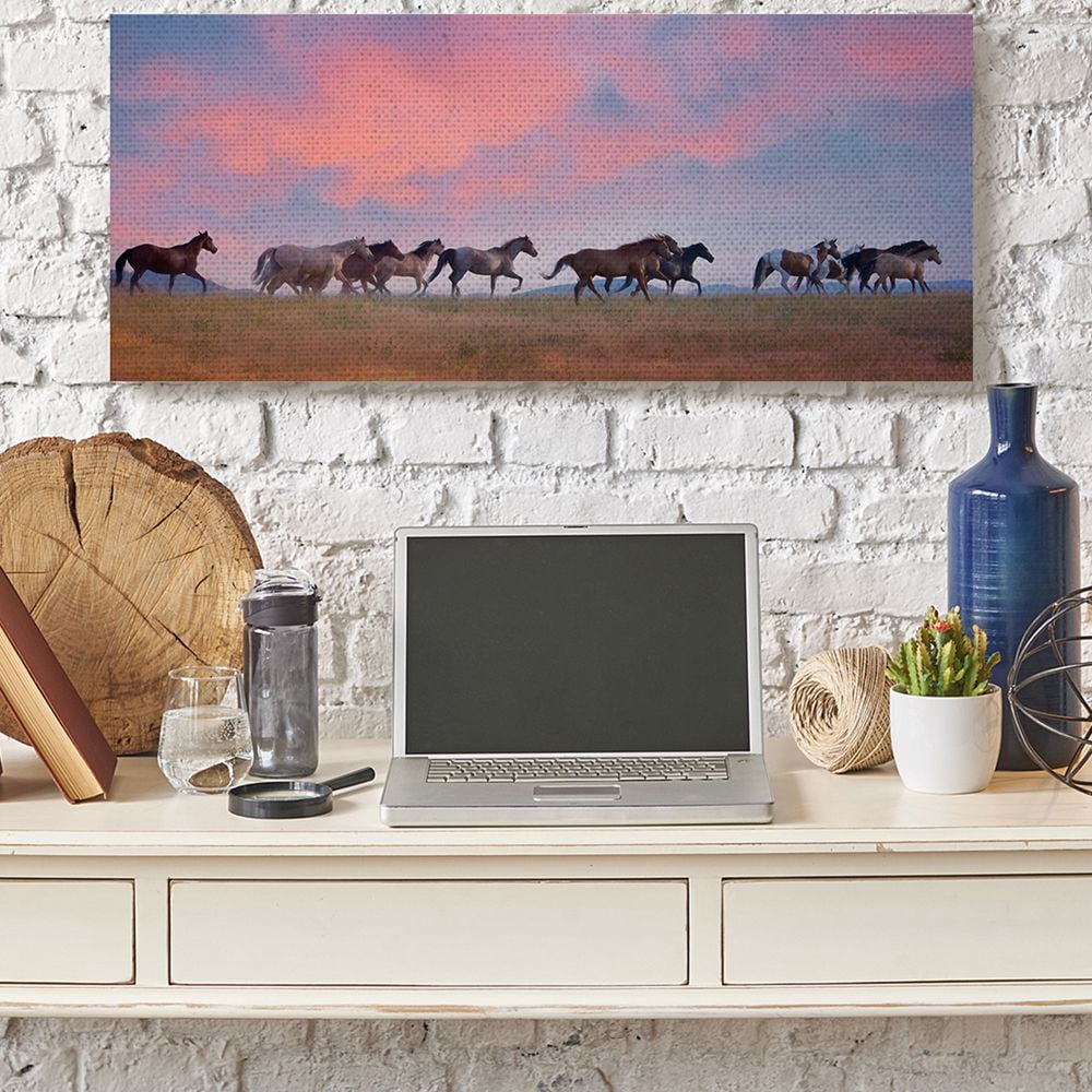 Stupell Industries Wild Horses Running at Pink Sunset Meadow Canvas Wall Art Design by PHBurchett, 17" x 40"