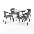 thumbnail image 3 of Flash Furniture 28'' Square Glass Metal Table with Gray Rattan Edging and 4 Gray Rattan Stack Chairs, 3 of 14