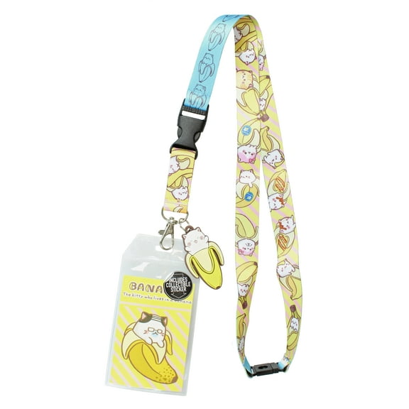 Bananya ID Lanyard Badge Holder With 2" Rubber Charm Pendant And Collectible Sticker