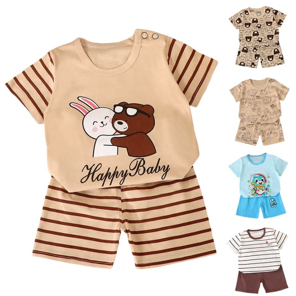Nwiuh Toddler Boy Clothes Summer Outfits Cotton Short Sleeve T-Shirt & Shorts Set,Premium Cotton (6-9 Months, White)