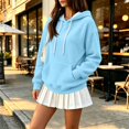 thumbnail image 6 of Yungyresw Solid Color Sweatshirs for Women Drawstring Hoodie Ribbed Hem Long Sleeve Pullover Oversized Fit Kangaroo Pocket Winter Layering, 6 of 8
