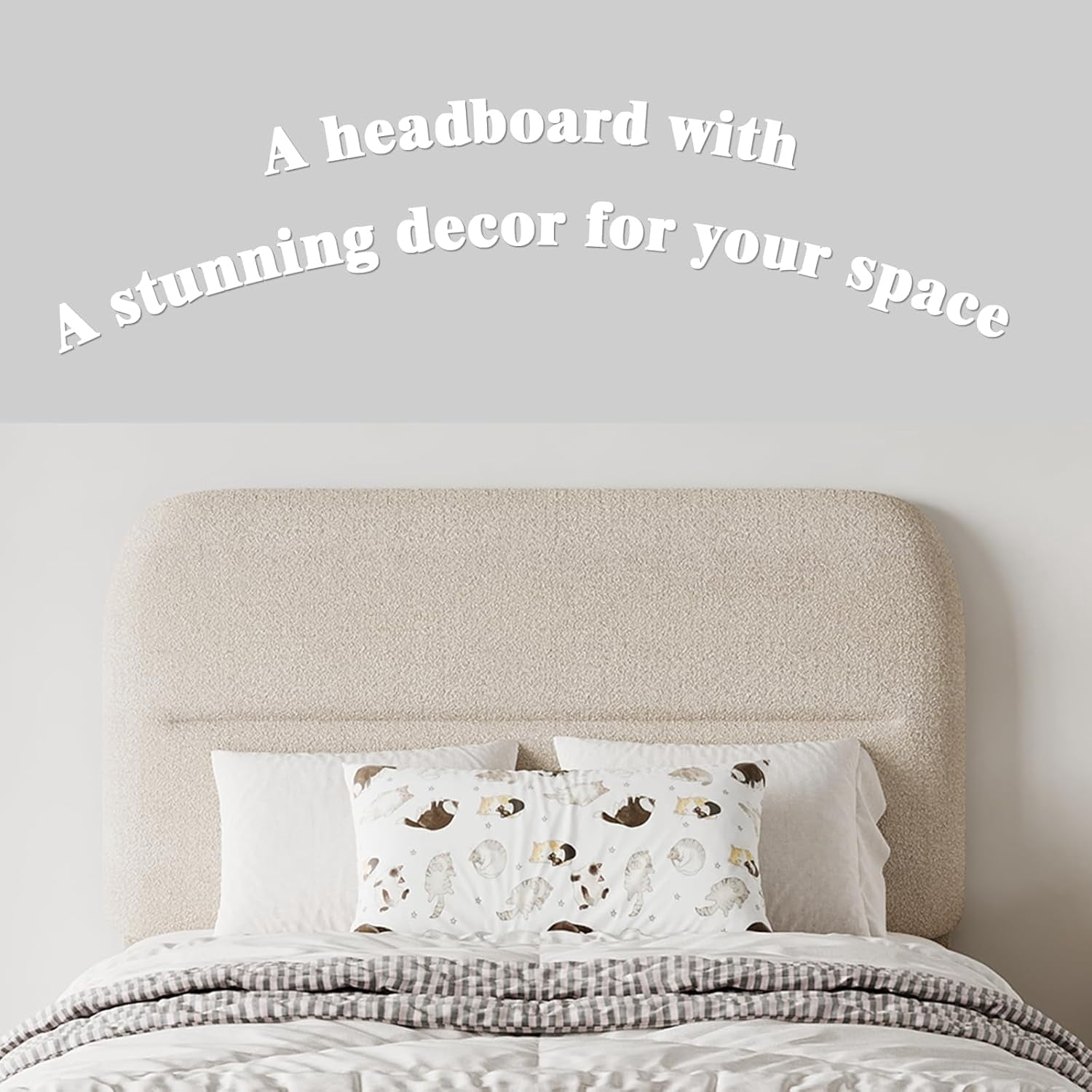 4 EVER WINNER Full Bed Frame with Headboard, Boucle Upholstered Platform Bed Frame wiith Rounded Corner, Soft Cloud Bed Frame, No Box Spring Needed, Cream