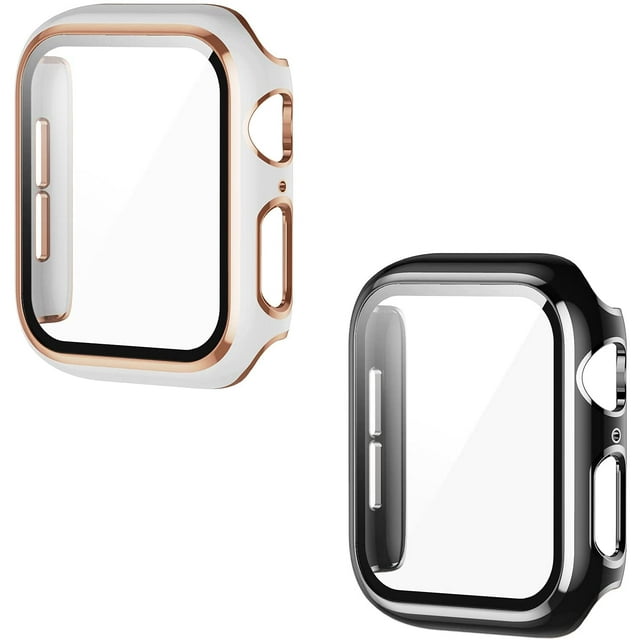 16 Pack Compatible Apple Watch Case with Tempered Glass Screen Protector,Edge Full Coverage Hard PC Cover(White Rose+Black Silver,42mm)