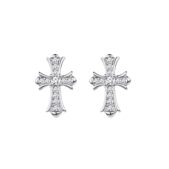 Cross Earrings for Women, S925 Sterling Silver Zircon Stud Earrings, Minimalist Christian Religious Jewelry Gift, Gold/White Gold Plated