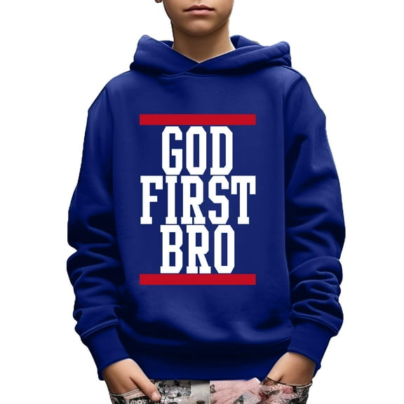Kid Boys Sweatshirt GOD FIRST BRO Letter Print Cute&Cozy Hoodies Size: 5-14