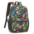 thumbnail image 2 of Football and Beermug Black Pattern 17" Waterproof Oxford School Backpacks for Teens, S-Shape Padded Straps, for School, Travel, Hiking, Camping, 2 of 5
