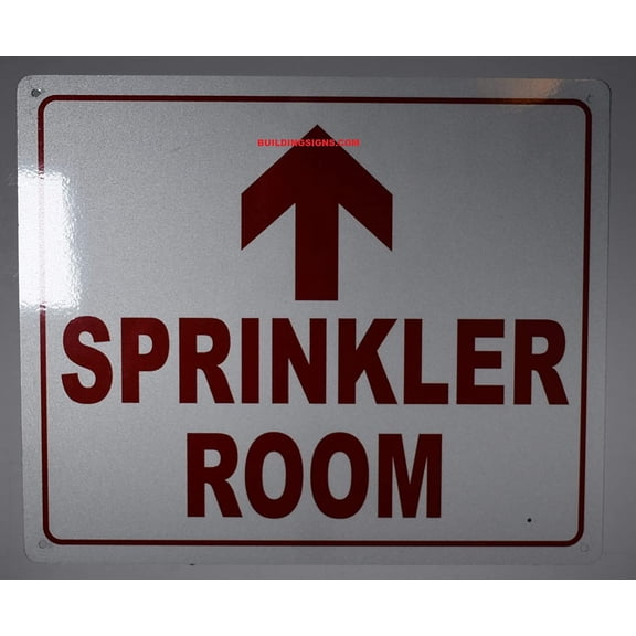 Sprinkler Room with Arrow UP Sign, Engineer Grade Reflective Aluminum Sign (White,Aluminum 12X10)(ref-2022-4)