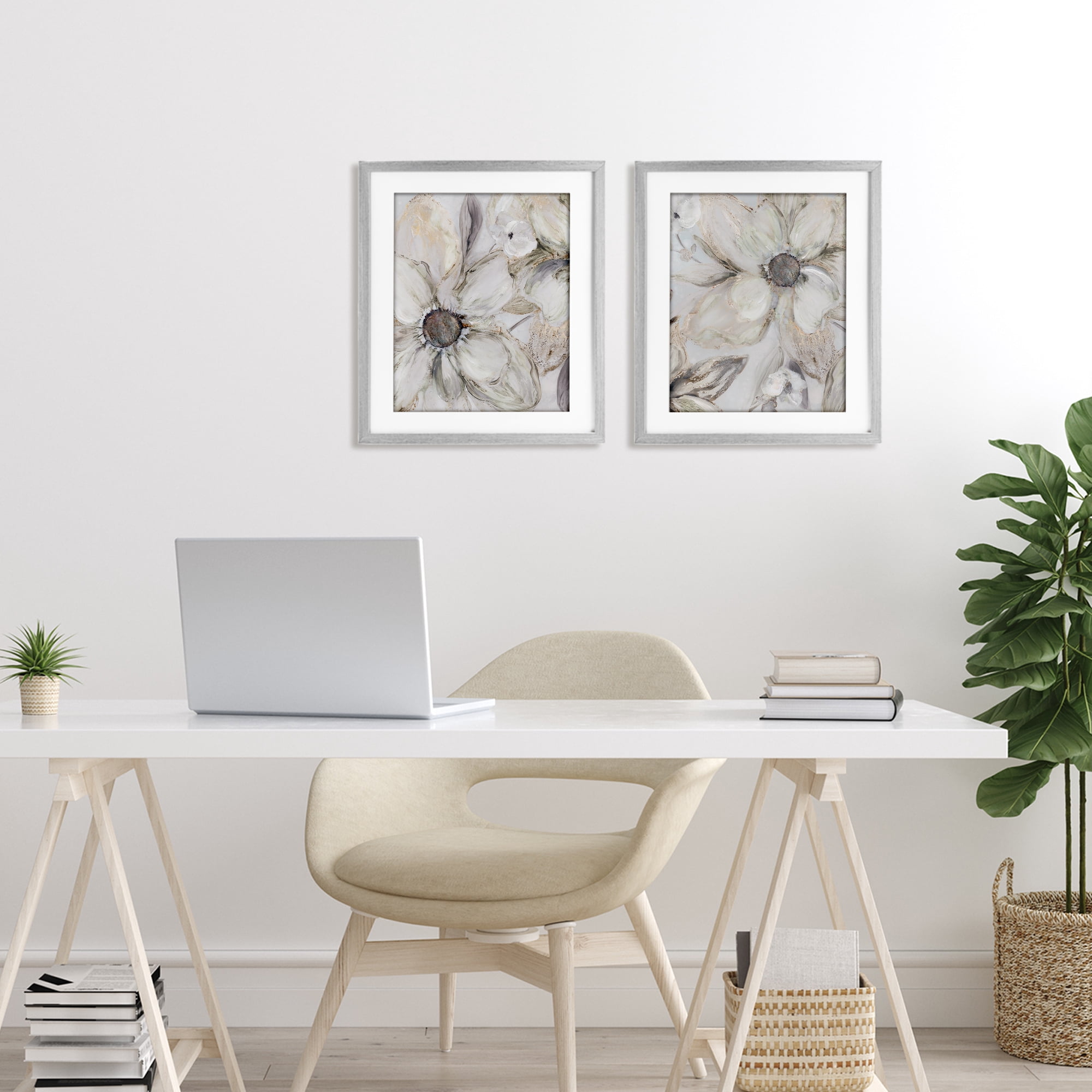 Stupell Industries Sandstone Tinted Blooms 2 Piece Gray Framed Print Under Glass Set, design by Carol Robinson