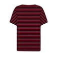 thumbnail image 4 of Polyester Short Sleeve Striped T Shirts for Women Summer 2024, Buttons Henley V-Neck Casual Fashion Tee Tshirts (XL, Wine), 4 of 5